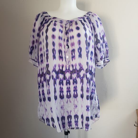 Velvet Brand Women’s 100% Silk Purple Printed Peasant Blouse Tunic Boho‎ Med - Picture 4 of 11